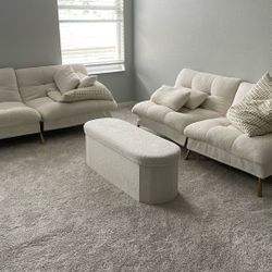 2 Futon Sofa Beds Ottoman White Sherpa Fleece