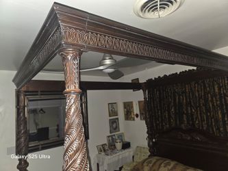 Dark Wood Four-Poster Canopy Bed Frame