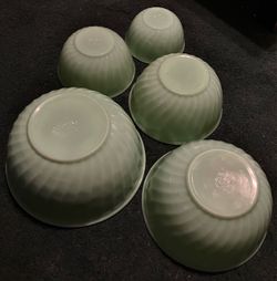All 5 Fire-King Jadeite Nested Swirl Mixing Bowls