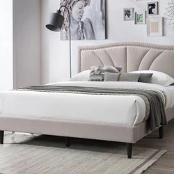 Queen Light Brown Euro Platform Bed With Ortho Mattress Included 
