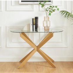 Brand New In The Box- Gold Glass Oval Console Table, Modern Style Entryway Hallway Narrow Sofa Table, Entrance for Entryway, Living Room, Foyer, Hallw