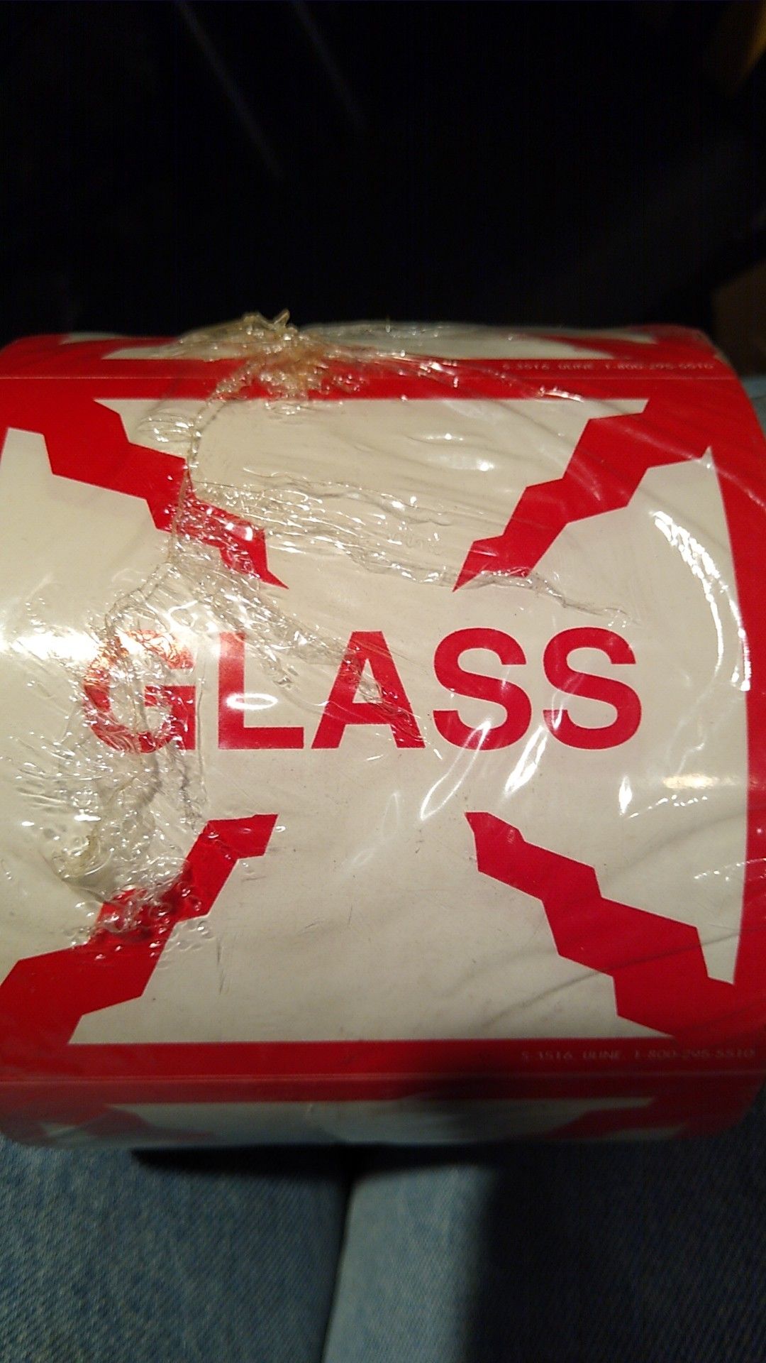 U-line 4 x 4 labels "GLASS" roll or "FRAGILE" roll