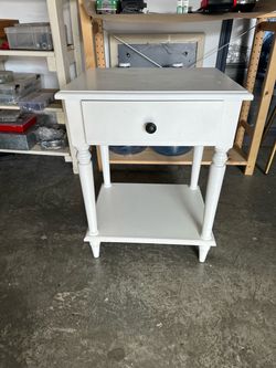 White Wood Nightstand with Drawer and Shelf