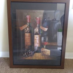 Wooden Framed Wine Bottles Painting 