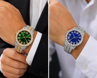 Luxury Crystal Men’s Watches – Green & Blue – Brand New