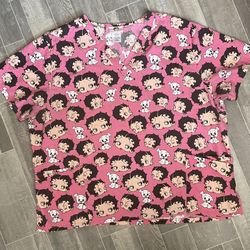 Betty Boop Medical/Dental/Scrub Top Women’s Size 3X Pink Short Sleeve Pockets