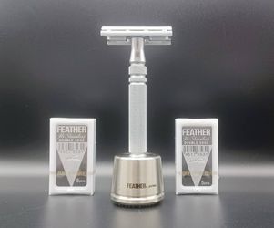 Feather AS-D2S All Stainless Steel Safety Razor, Stand Set + 25 Blades
