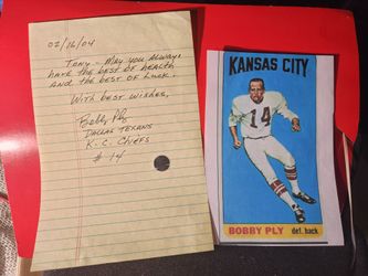 Bobby Ply Signed Autographed Hand written Reponse Note W/coa & print