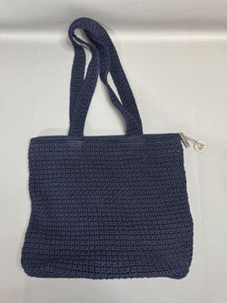 The Sak Navy Crochet Hobo Shoulder Bag Boho Slouch Tote Purse Double Handle Knit