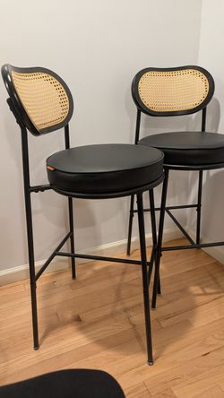 VASAGLE Counter Height Bar Stool with PE Rattan Back Set of 2
