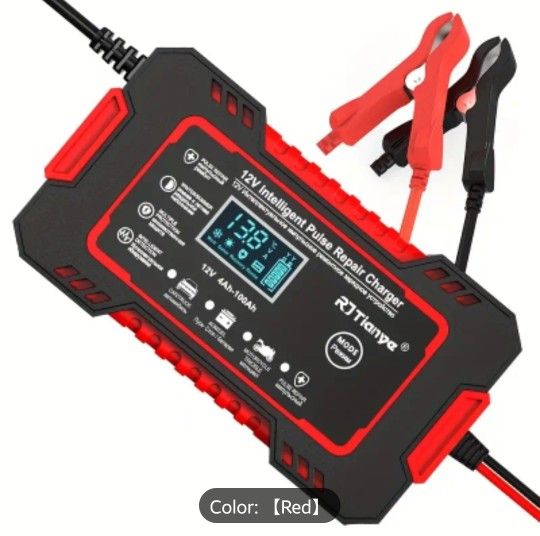 12V 6A Smart Pulse Charger for 4-100Ah Batteries - LCD Display, Temperature Comp