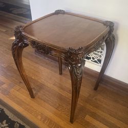 Beautiful Carved French Louis XV Style Side Table with Cabriole Legs - 20x20x24 ½”  