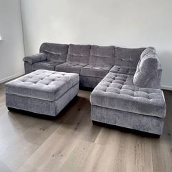 GREY TUFTED SECTIONAL COUCH ***FREE DELIVERY ***