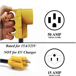 PROLINE 50 Amp to 110 Adapter RV Cord, NEMA 5-15P Male to 14-50R Female , Heavy Duty STW 10 Gauge fo