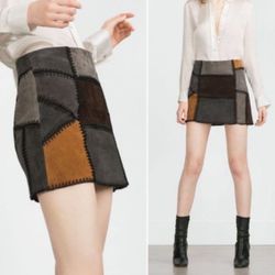 Zara Suede Patchwork And Crochet Skirt Size M