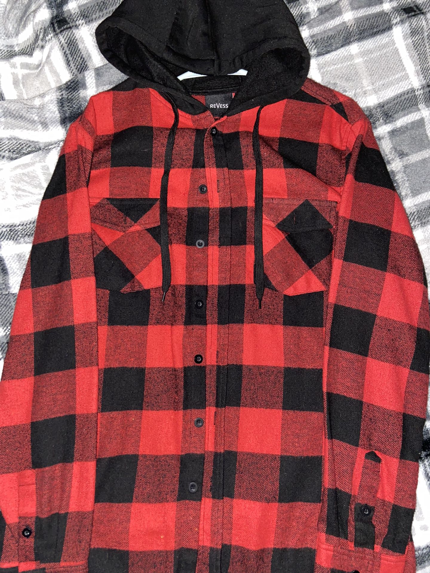 Red/Black Flannel Hoodie|| Size Medium