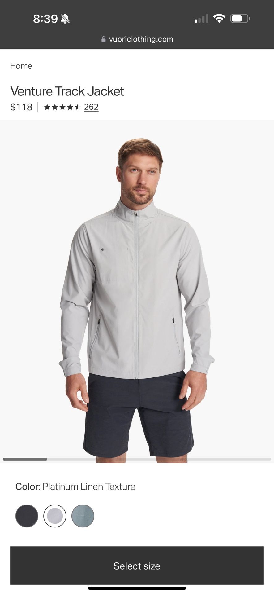 Vuori Venture Track Jacket Size L Men