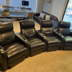4 Black Movie Chairs - Powered Recliner 