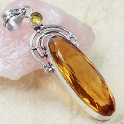 Honey Citrine 925 Sterling Silver Gemstone 3" Pendant