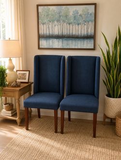 Pair of Blue Upholstered High-Back Dining/Accent Chairs – Excellent Condition