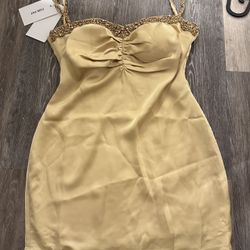 Soft yellow satin mini dress