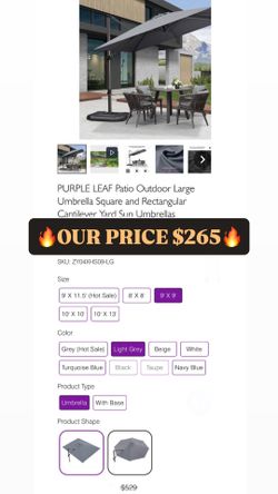 Light Grey Patio Outdoor Large Umbrella Square and Rectangular Cantilever Yard Sun Umbrellas