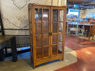 Rustic Mission Center-Open Display Shelf w/ Adjustable Glass Shelves
