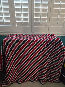 60 x 70" Patriotic Throw/Blanket/Crochet/Red/White/Blue