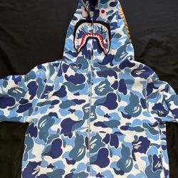 Blue Bape Shark Zip Up Hoodie 
