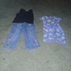 Baby Clothes Size 3T, 18 Months Pants. Black Shirt Unknown Size