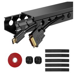 Updated Cable Raceway Kit - 154 (10x15.4) Inch Open Slot Wire Covers for Cords, Under Desk Cable Management System to Hide Under Desk/Tv/Computer/Net/