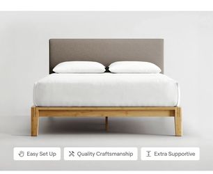 California King Size Nectar Bamboo Platform Bedframe/Upholstered Headboard w/ Lucid CK 16" Hybrid Cooling Mattress
