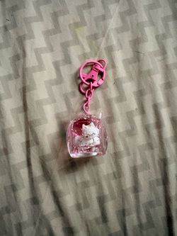 Hello Kitty Pink & Clear Plastic Keychain Key Ring w/ Dome Charm Carabiner