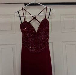Wine open back prom dress from Puerto Rico