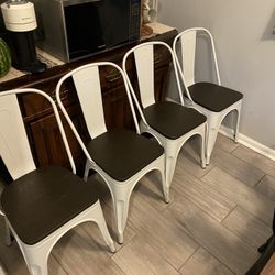 Set Of 4 Metal With Wood Seat Chairs 