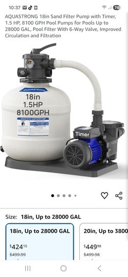 Aquastrong 18in Sand Filter Pump with Timer