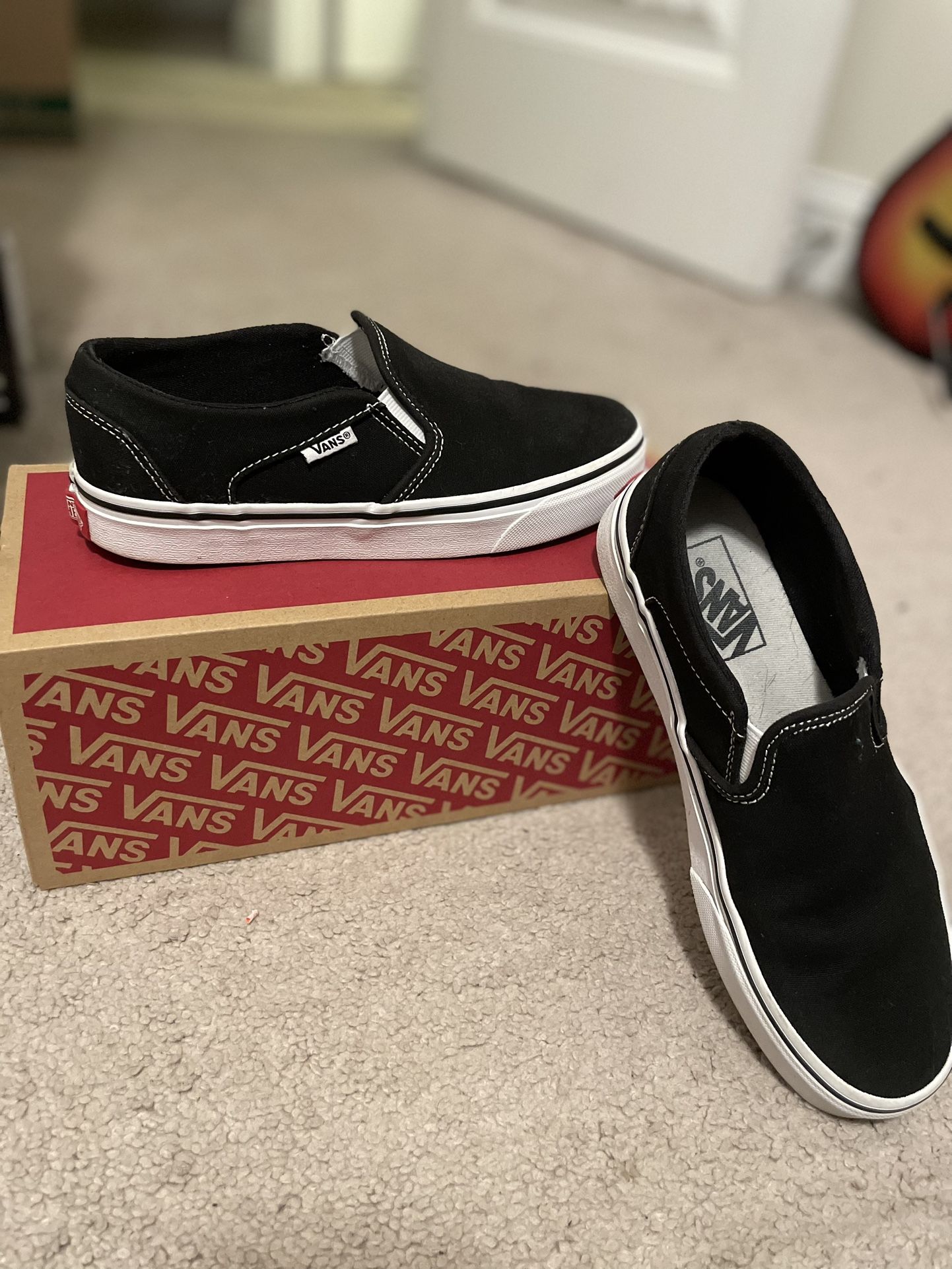 Vans Black/white Slip On Canvas Shoes