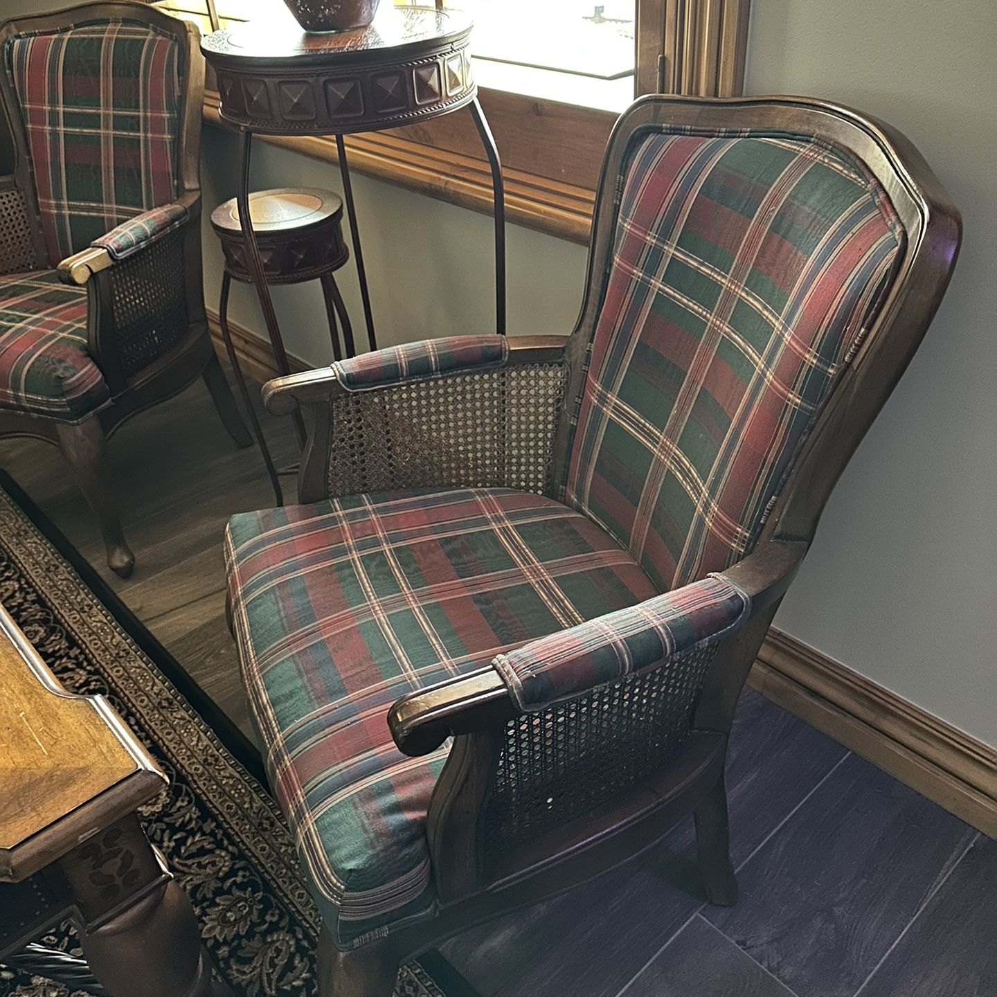 Set Of 2 Plaid Accent Chairs