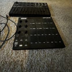 Black akai Mini Mk2 Keyboard And Akai Mpd 218 Drum Pad