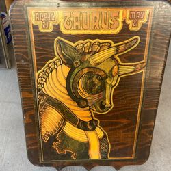 Vintage Taurus Zodiac Sign Wooden Plaque