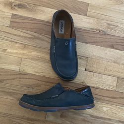 Olukai Moloa Men’s Black Leather Slip on Shoes 9 