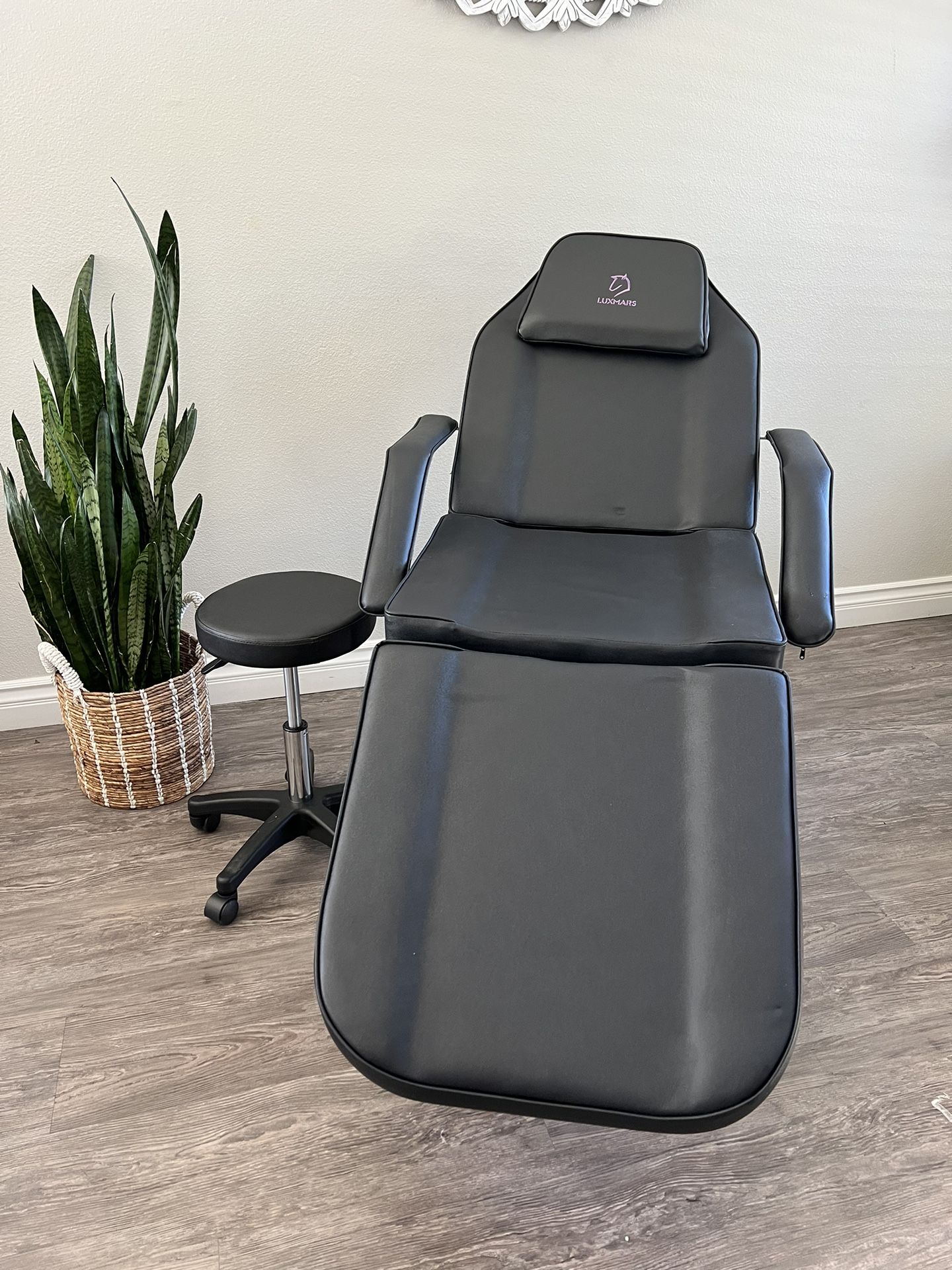 LUXMARS Tattoo Chair Adjustable,Multipurpose Facial Chair 73 Inch Spa Salon Facial Bed with Massage Equipment Stool for Beauty Spa Tattoo, Black