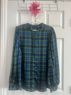 Green Blue Black Checker Box Blouse