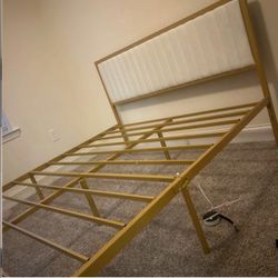 Queen bed frame (premium soft velvet, shelf with charging)