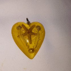 Vintage heart shaped starfish amber handmade necklace pendant