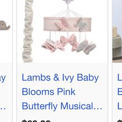 Lambs & ivy Baby Blooms Pink Butterfly Musical Mobile 