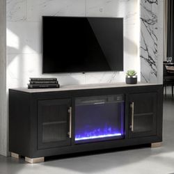 Brand New Black 60 Inch TV Stand w Fireplace 