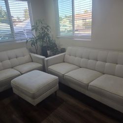 Modern Cream Sofa Loveseat Ottoman Set