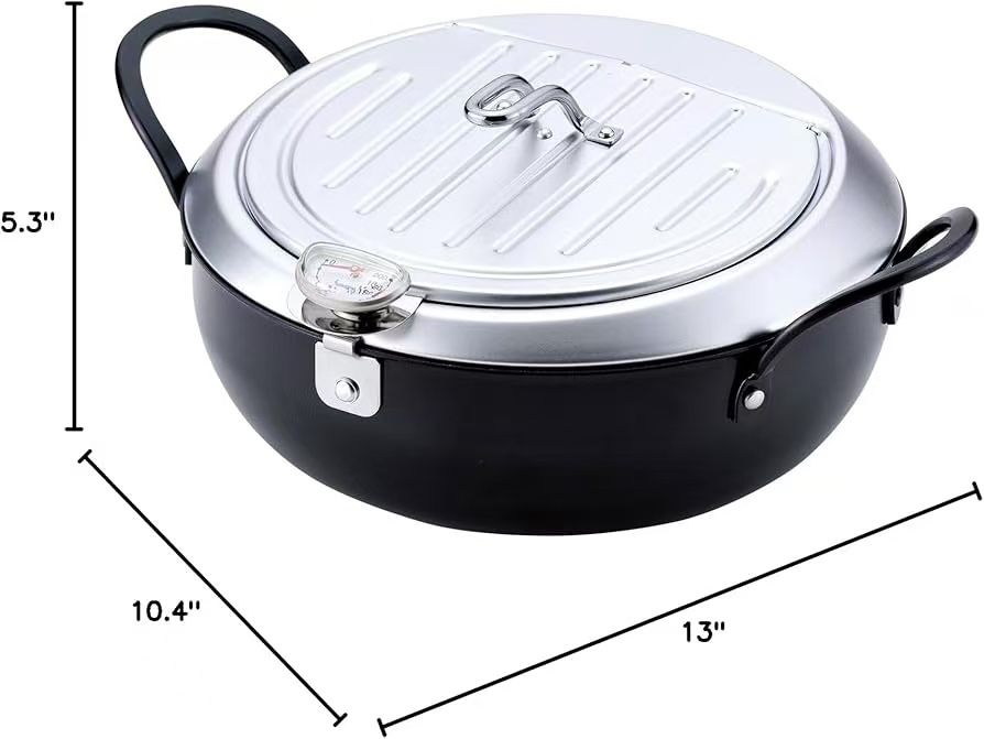 Iron pot with lid, 9.4 inches (9.4 inches), thermometer, induction compatibility, gas fryer, hot pot, tempura, oil cutter
