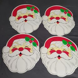 Vintage Lot 4 Vinyl Christmas Placemats Santa Claus Head Face Trim A Home 16x15